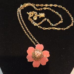 J. Crew Gold and Pink Floral Pendant Necklace
